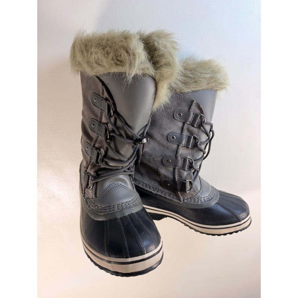 Sorel Joan of Arctic Snow‎ Boots Women Gray Excellent Waterproof Faux Fur Suede